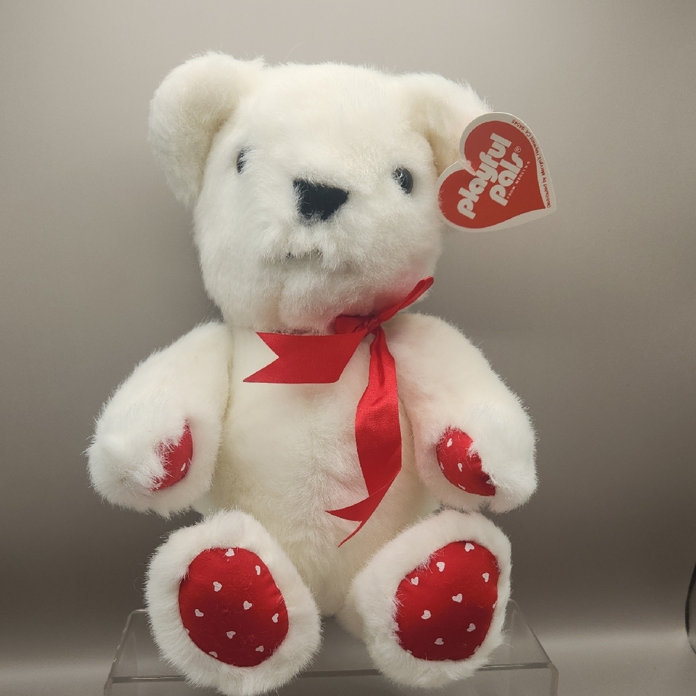 Vintage Playful Pals Mervyn's White Valentine's Hearts Bear Plush 13"